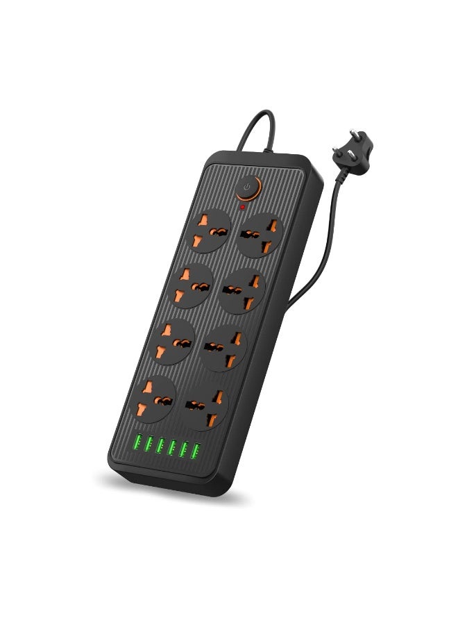 Portronics Power Plate 7 with 6 USB Port + 8 Power Sockets Power Strip Extension Board with 2500W, 3Mtr Cord Length, 2.1A USB Output(Black), 250 Volts - Image 1